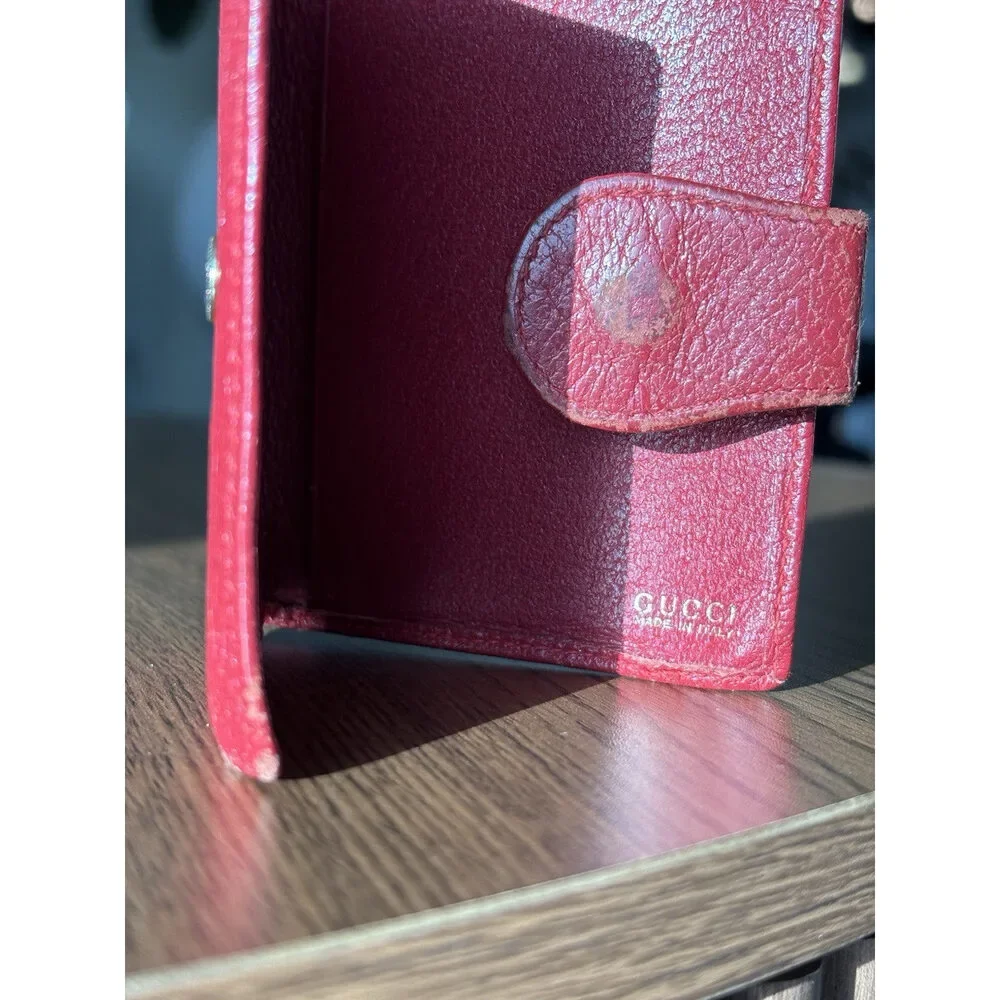 GUCCI Authentic Vintage Red Leather Bifold Wallet With Button Made In Italy